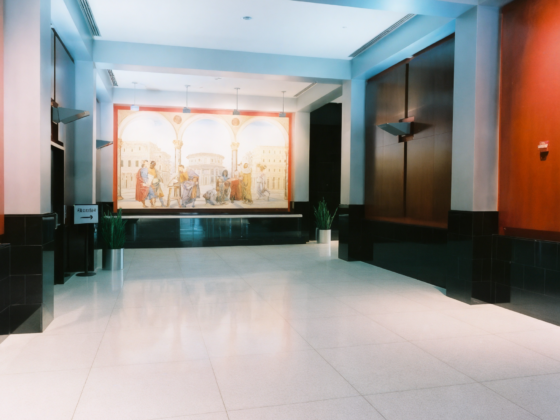 Lobby Gateway office tower with hand-painted frescoes by Italian artists, renovated by DDB Contracting, corporate commercial contractor