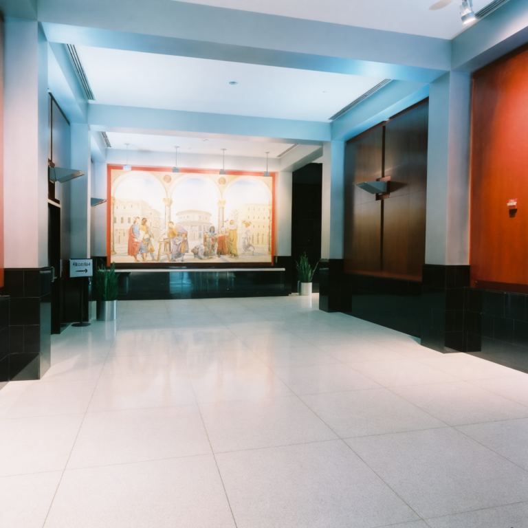 Lobby Gateway office tower with hand-painted frescoes by Italian artists, renovated by DDB Contracting, corporate commercial contractor