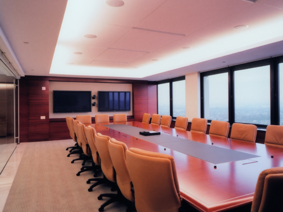 Modern law firm conference room at Herrick Feinstein LLP built by DDB Contracting, a commercial interior contractor