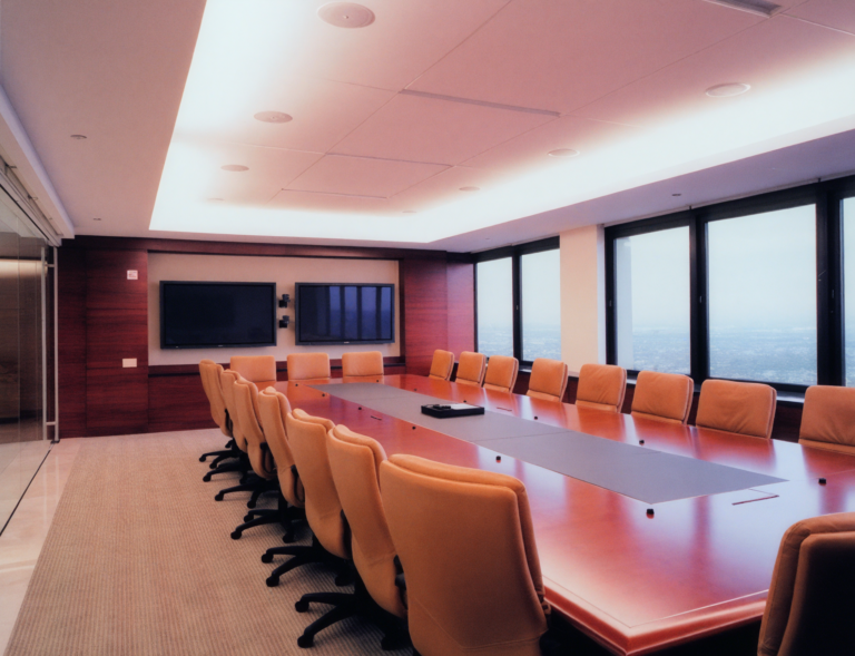 Modern law firm conference room at Herrick Feinstein LLP built by DDB Contracting, a commercial interior contractor