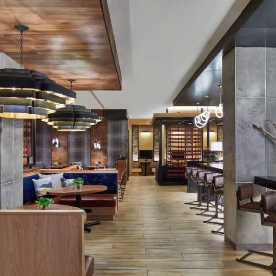 Renaissance Nashville Executive Club Lounge food bar and dining area featuring modern design and luxury seating, part of renovated former meeting rooms and prefunction corridor by DDB Contracting