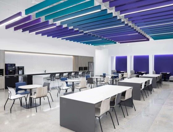 Siemens Raleigh corporate office kitchen and dining area interior fit up, featuring modern design and spacious layout for employee comfort and collaboration.