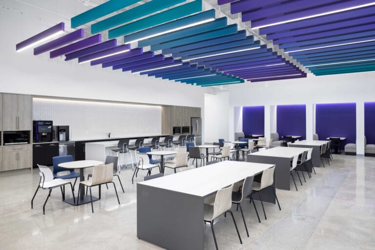 Shared dining space in Siemens Energy office after interior renovation by DDB Contracting in Raleigh, NC.