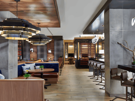 Renovated Renaissance Nashville Executive Lounge featuring modern seating and upscale design in downtown Nashville, Tennessee.