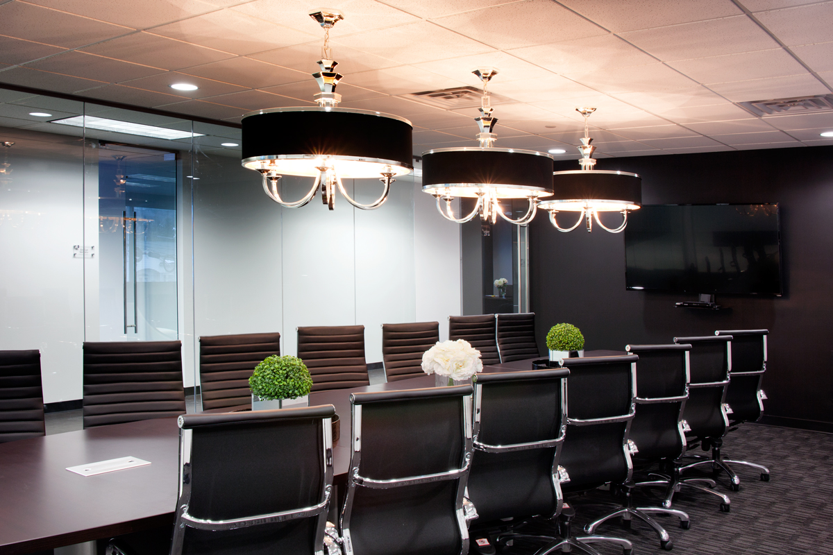 Main conference room at Sandelands Eyet law firm office expansion in Bedminster, New Jersey completed by corporate contractor DDB Contracting